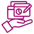 A pink and purple icon of a hand holding a brush.